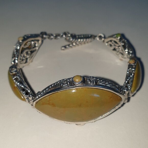 Bold Vintage Southwestern Hand Crafted Green Gaspeite 925 Silver BARSE Bracelet - Picture 3 of 17